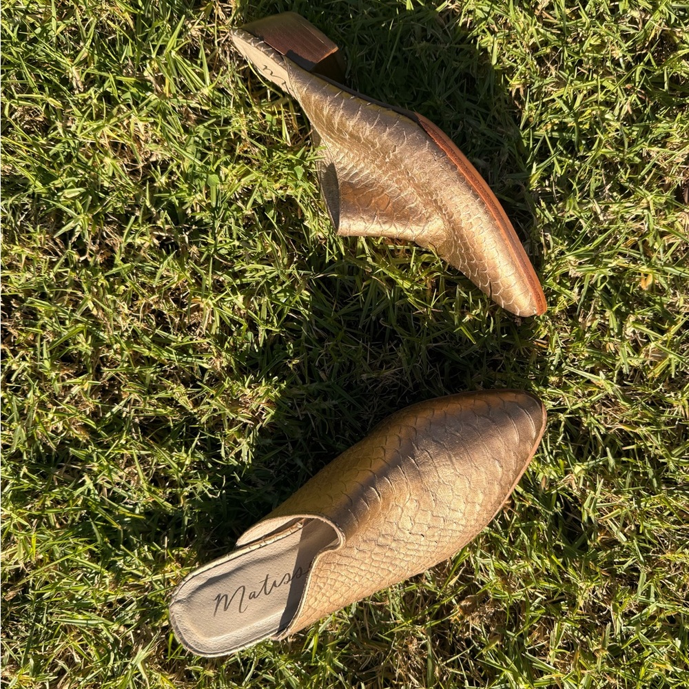 Matisse Gold Textured Mules